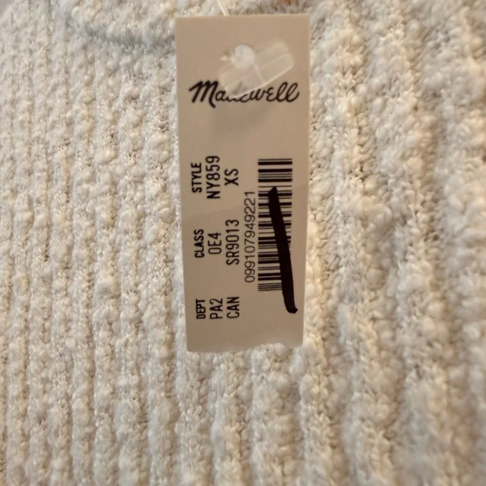 Madewell Boucle Knit Crewneck Sweater Ribbed Striped Cream Navy NY859 XS NWT